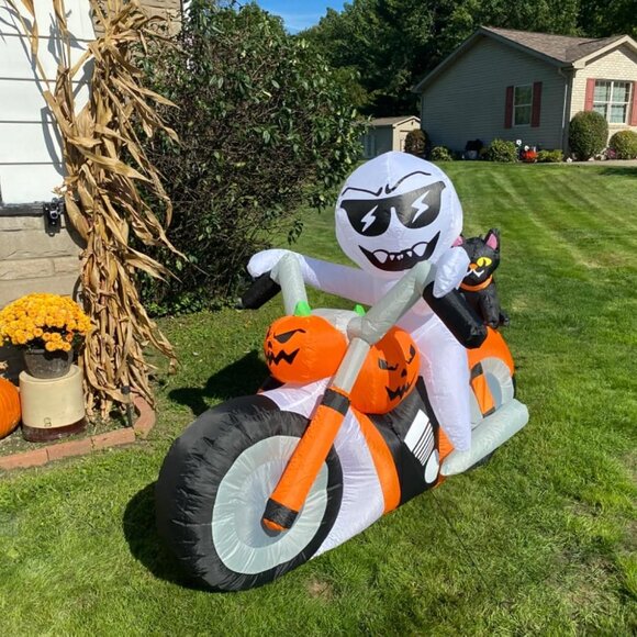 6 FT Pumpkin Cat Motorcycle Halloween Inflatable Decorations with LED Light - Picture 1 of 9